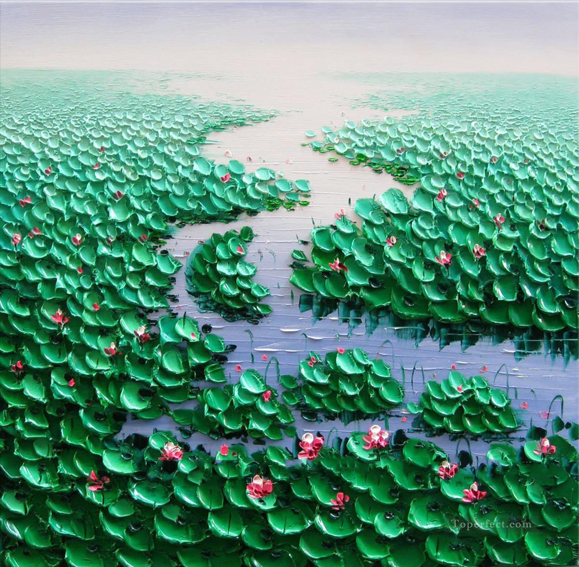 Waterlilies Pond 3D Texture Oil Paintings